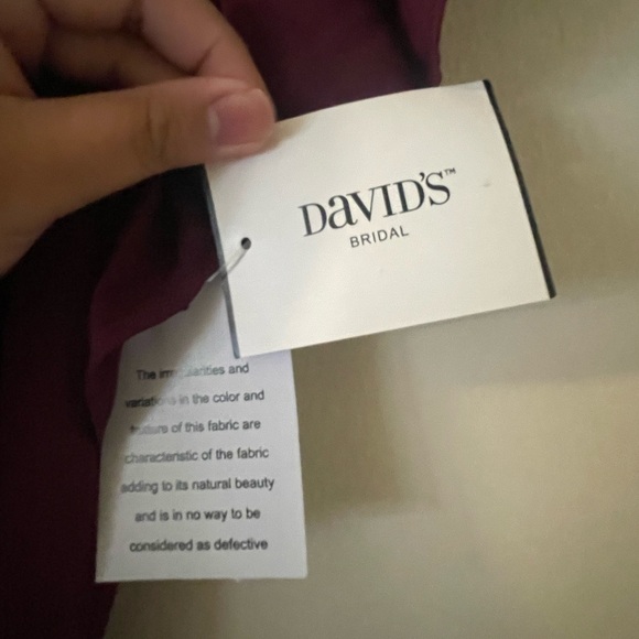 David’s Bridal Flutter Sleeve Wrap Dress in Wine Color - Picture 7 of 8